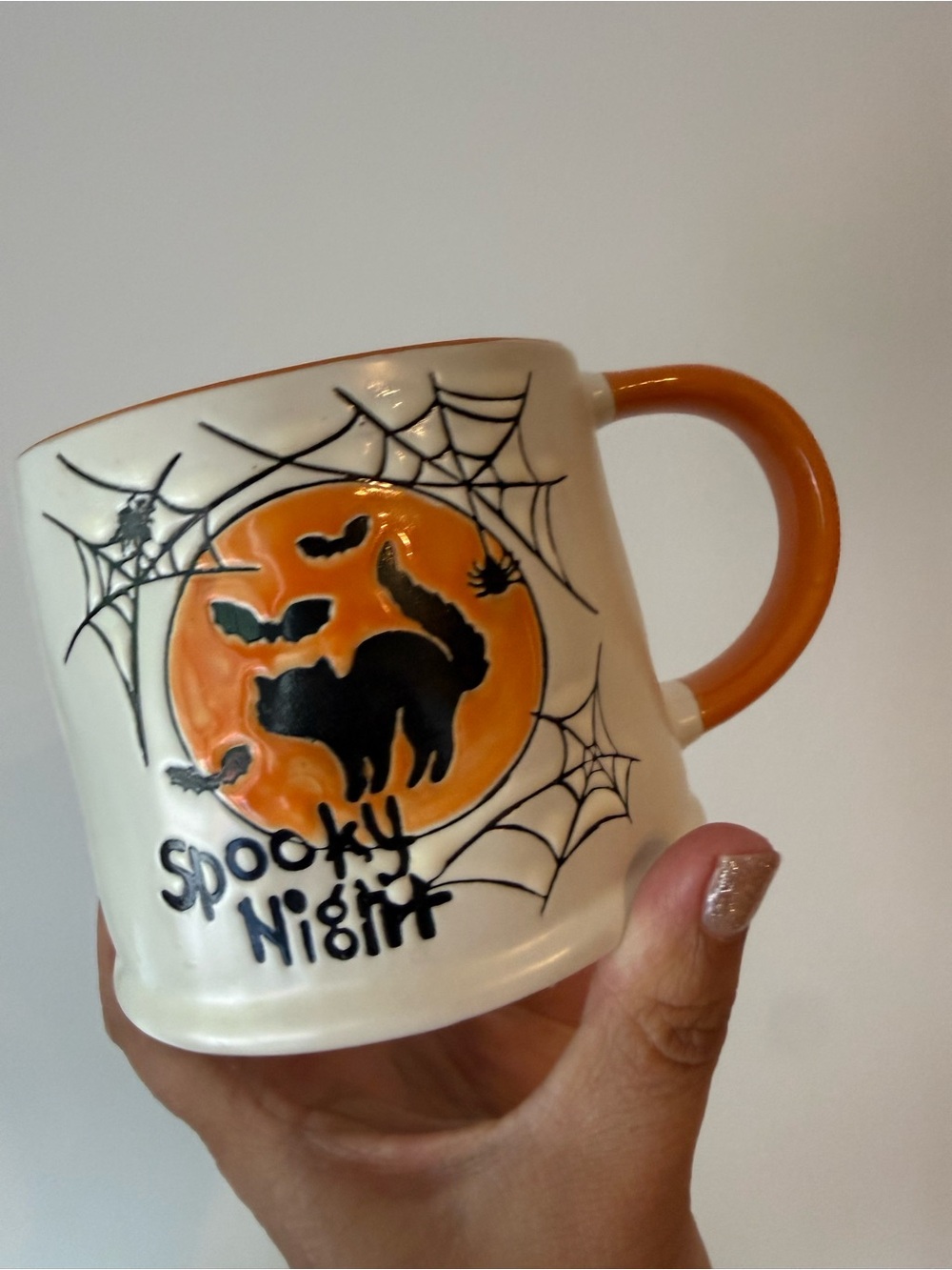 Spooky Night‎ Halloween Ceramic Mug - Orange and White Eli and Ana